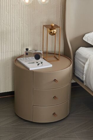 - طاولة جانبية/خزانة من الجلد ذات سرج من خشب الجوز باللون البيج من فيرونا MLL-T38