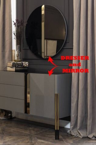 طاولة زينة ومرآة غراي باللون الرمادي