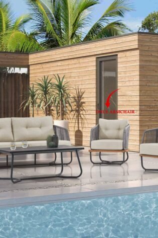 كرسي بذراعين للأماكن الخارجية من خشب الساج المصمت والألومنيوم من فورسا 1836462